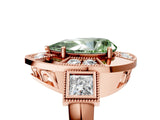 Rose gold Milgrain Fancy Green Pear Cut Diamond Halo Split Shank Ring_11