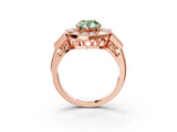 Rose gold Milgrain Fancy Green Pear Cut Diamond Halo Split Shank Ring_3