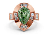 Rose gold Milgrain Fancy Green Pear Cut Diamond Halo Split Shank Ring_6