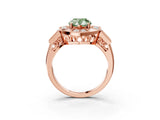Rose gold Milgrain Fancy Green Pear Cut Diamond Halo Split Shank Ring_9