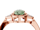Rose gold Milgrain Fancy Green Pear  Cut Diamond Ring with Tapered Pave Band and Four Prong Setting_7
