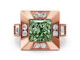 Rose gold Milgrain Fancy Green Princess Cut Diamond Halo Split Shank Ring