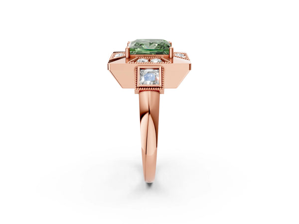 Rose Gold Princess Cut Vintage Halo Engagement Ring Setting for Fancy Green Center - Design RJ-711