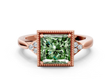 Rose gold Milgrain Fancy Green Princess  Cut Diamond Ring with Tapered Pave Band and Four Prong Setting_17