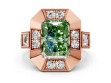 Rose gold Milgrain Fancy Green Radiant Cut Diamond Halo Split Shank Ring