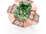 Rose gold Milgrain Fancy Green Radiant Cut Diamond Halo Split Shank Ring_1