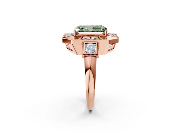 Rose Gold Radiant Cut Vintage Halo Engagement Ring Setting for Fancy Green Center - Design RJ-711