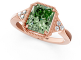 Rose gold Milgrain Fancy Green Radiant  Cut Diamond Ring with Tapered Pave Band and Four Prong Setting_4