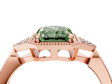 Rose gold Milgrain Fancy Green Radiant  Cut Diamond Ring with Tapered Pave Band and Four Prong Setting_7
