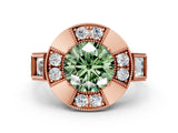 Rose gold Milgrain Fancy Green Round Cut Diamond Halo Split Shank Ring_12