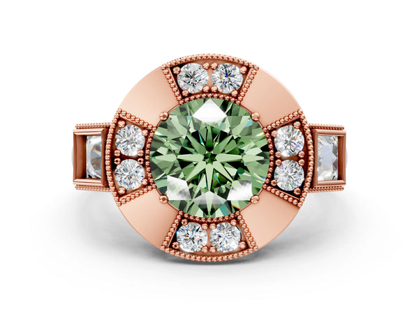 Rose Gold Round Vintage Halo Engagement Ring Setting for Fancy Green Center - Design RJ-711