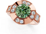Rose gold Milgrain Fancy Green Round Cut Diamond Halo Split Shank Ring_13