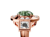 Rose gold Milgrain Fancy Green Round Cut Diamond Halo Split Shank Ring_17