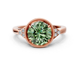 Rose gold Milgrain Fancy Green Round  Cut Diamond Ring with Tapered Pave Band and Four Prong Setting_3
