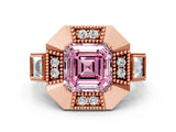 Rose gold Milgrain Fancy Pink Asscher Cut Diamond Halo Split Shank Ring