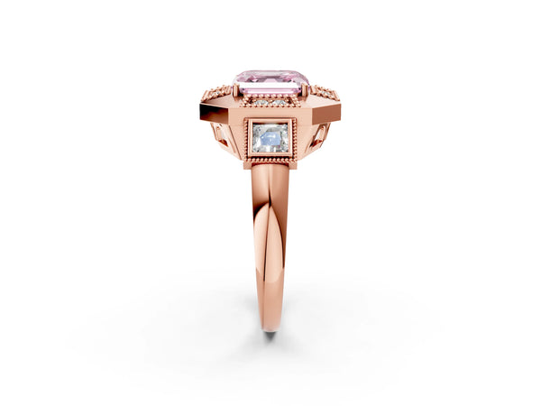 Rose Gold Asscher Cut Vintage Halo Engagement Ring Setting for Fancy Pink Center - Design RJ-711