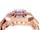 Rose gold Milgrain Fancy Pink Asscher Cut Diamond Halo Split Shank Ring_4