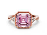 Rose gold Milgrain Fancy Pink Asscher  Cut Diamond Ring with Tapered Pave Band and Four Prong Setting_17