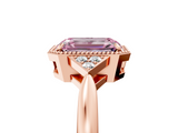 Rose gold Milgrain Fancy Pink Emerald  Cut Diamond Ring with Tapered Pave Band and Four Prong Setting_8