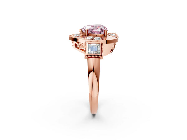 Rose Gold Heart-Shaped Vintage Halo Engagement Ring Setting for Fancy Pink Center - Design RJ-711