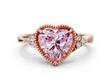 Rose gold Milgrain Fancy Pink Heart  Cut Diamond Ring with Tapered Pave Band and Four Prong Setting_3