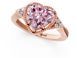 Rose gold Milgrain Fancy Pink Heart  Cut Diamond Ring with Tapered Pave Band and Four Prong Setting_4