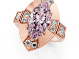Rose gold Milgrain Fancy Pink Marquise Cut Diamond Halo Split Shank Ring_1