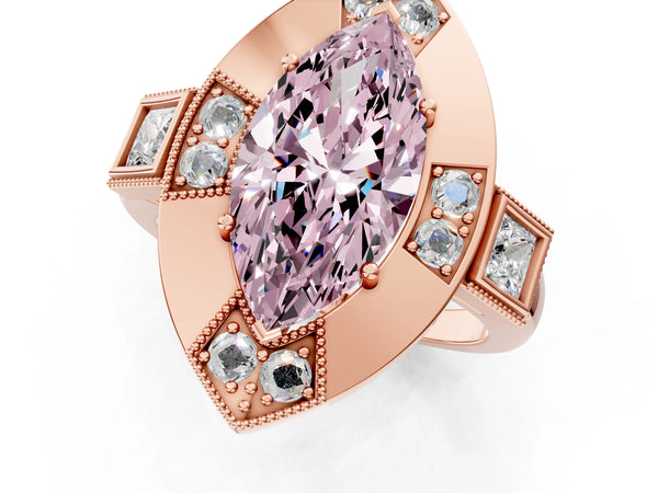 Rose Gold Marquise Vintage Halo Engagement Ring Setting for Fancy Pink Center - Design RJ-711