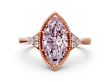 Rose gold Milgrain Fancy Pink Marquise  Cut Diamond Ring with Tapered Pave Band and Four Prong Setting_3