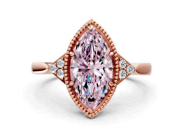 Rose gold Milgrain Fancy Pink Marquise  Cut Diamond Ring with Tapered Pave Band and Four Prong Setting