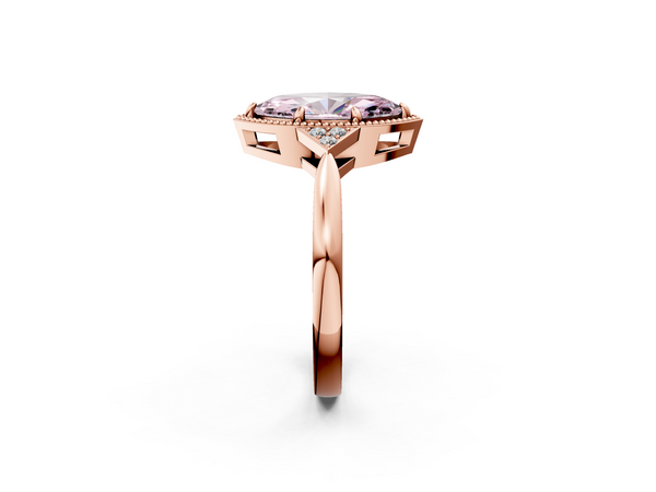 Rose gold Milgrain Fancy Pink Marquise  Cut Diamond Ring with Tapered Pave Band and Four Prong Setting