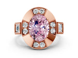 Rose gold Milgrain Fancy Pink Oval Cut Diamond Halo Split Shank Ring