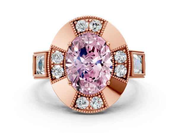 Rose Gold Oval Vintage Halo Engagement Ring Setting for Fancy Pink Center - Design RJ-711