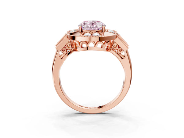Rose Gold Oval Vintage Halo Engagement Ring Setting for Fancy Pink Center - Design RJ-711