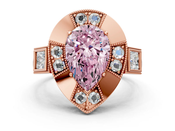 Rose Gold Pear-Shaped Vintage Halo Engagement Ring Setting for Fancy Pink Center - Design RJ-711