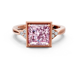 Rose gold Milgrain Fancy Pink Princess  Cut Diamond Ring with Tapered Pave Band and Four Prong Setting_22