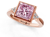 Rose gold Milgrain Fancy Pink Princess  Cut Diamond Ring with Tapered Pave Band and Four Prong Setting_23