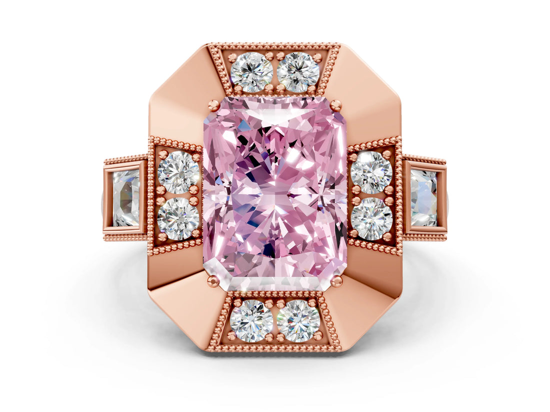Rose gold Milgrain Fancy Pink Radiant Cut Diamond Halo Split Shank Ring_6