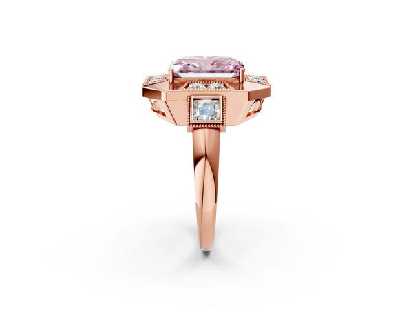 Rose Gold Radiant Cut Vintage Halo Engagement Ring Setting for Fancy Pink Center - Design RJ-711