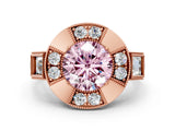 Rose gold Milgrain Fancy Pink Round Cut Diamond Halo Split Shank Ring