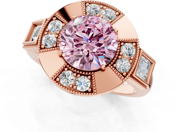Rose Gold Round Vintage Halo Engagement Ring Setting for Fancy Pink Center - Design RJ-711