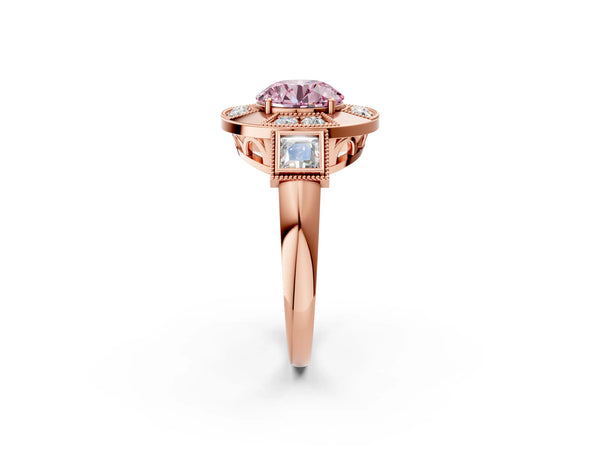 Rose Gold Round Vintage Halo Engagement Ring Setting for Fancy Pink Center - Design RJ-711