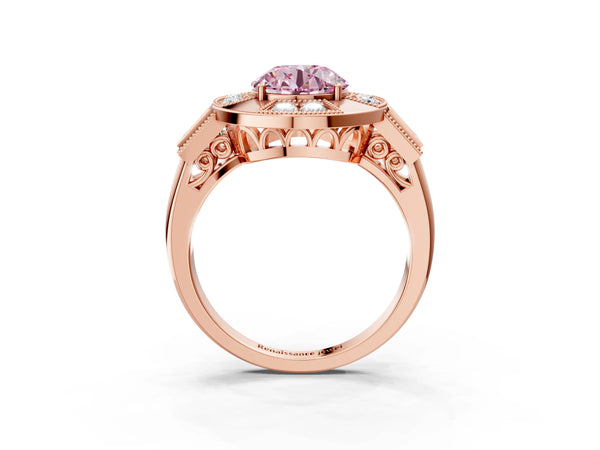 Rose Gold Round Vintage Halo Engagement Ring Setting for Fancy Pink Center - Design RJ-711