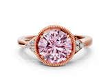 Rose gold Milgrain Fancy Pink Round  Cut Diamond Ring with Tapered Pave Band and Four Prong Setting_27