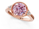 Rose gold Milgrain Fancy Pink Round  Cut Diamond Ring with Tapered Pave Band and Four Prong Setting_28