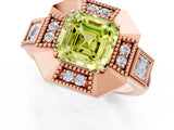 Rose gold Milgrain Fancy Yellow Asscher Cut Diamond Halo Split Shank Ring_1