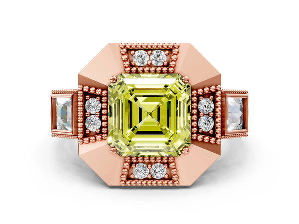 Rose Gold Asscher Cut Vintage Halo Engagement Ring Setting for Fancy Yellow Center - Design RJ-711