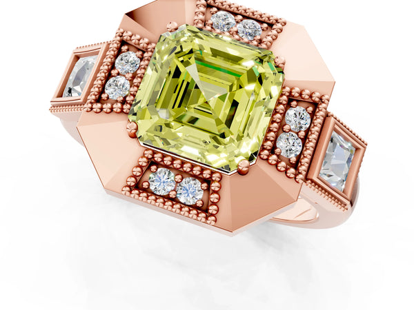 Rose Gold Asscher Cut Vintage Halo Engagement Ring Setting for Fancy Yellow Center - Design RJ-711