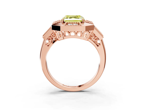 Rose Gold Asscher Cut Vintage Halo Engagement Ring Setting for Fancy Yellow Center - Design RJ-711
