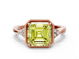 Rose gold Milgrain Fancy Yellow Asscher  Cut Diamond Ring with Tapered Pave Band and Four Prong Setting_34